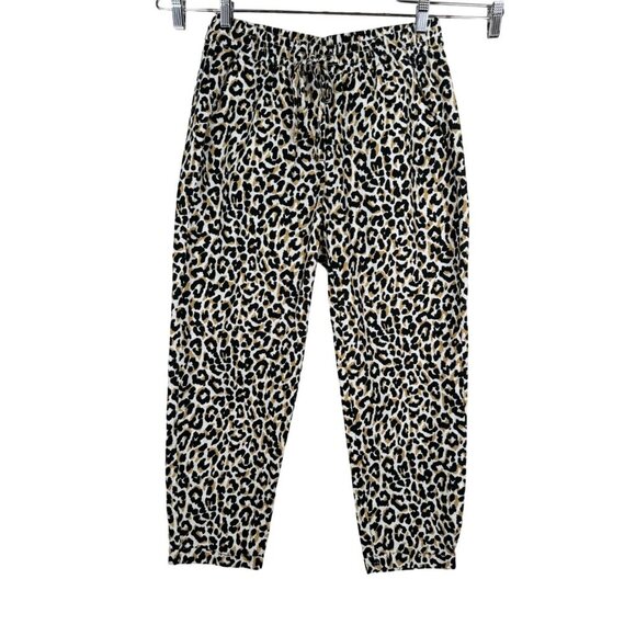 J Crew leopard Print linen blend cropped pull on pants sz 6 - Picture 1 of 8